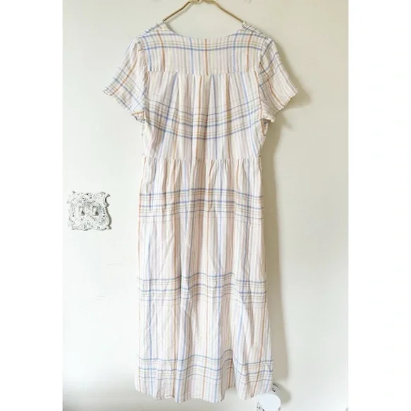 Madewell Linen Blend Clara Pastel Plaid Midi Dress M - Picture 8 of 10